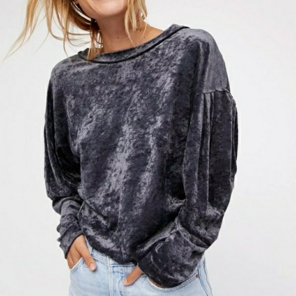 Free People Tops - NEW  Free People Velour top blouse sweater grey